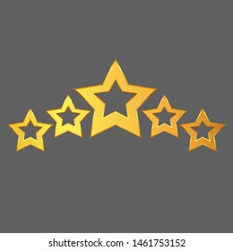 Five gold stars isolated decor