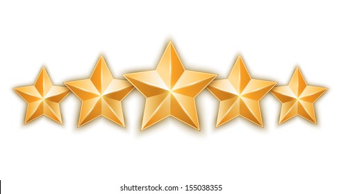 Five gold stars isolated on white background. Design elements. Vector illustration