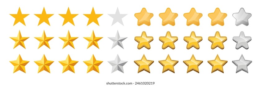 five gold stars isolated on a white. Ranking concept for various places