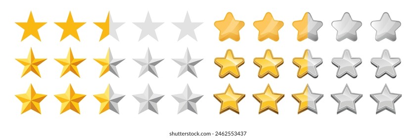 five gold stars isolated on a white. Ranking concept for various places