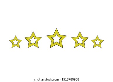 Five gold stars on white background. Vector illustration.