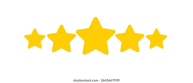 Five Gold Stars Rating Icon – Flat Yellow Review Symbol Isolated on White Background