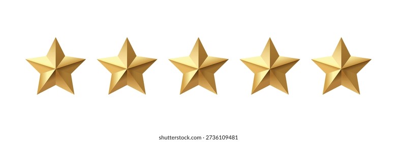 Five Gold Stars Rating Icon Set – 5 Star Review, Quality Evaluation, Customer Feedback and Satisfaction Vector Illustration