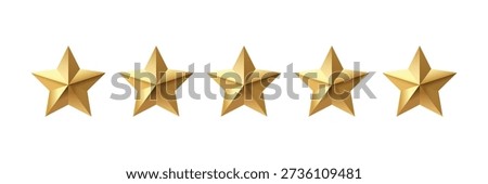 Five Gold Stars Rating Icon Set – 5 Star Review, Quality Evaluation, Customer Feedback and Satisfaction Vector Illustration