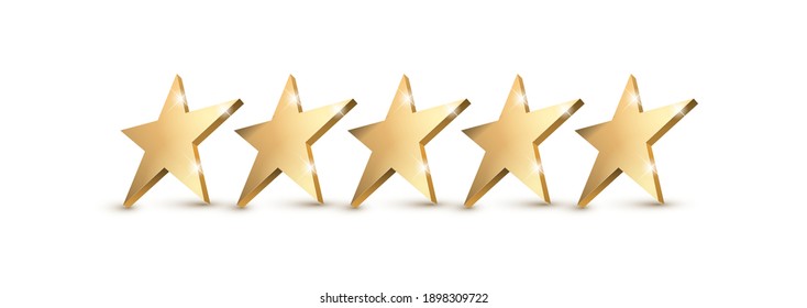 Five gold Stars. Rating or quality symbol. Vector illustration