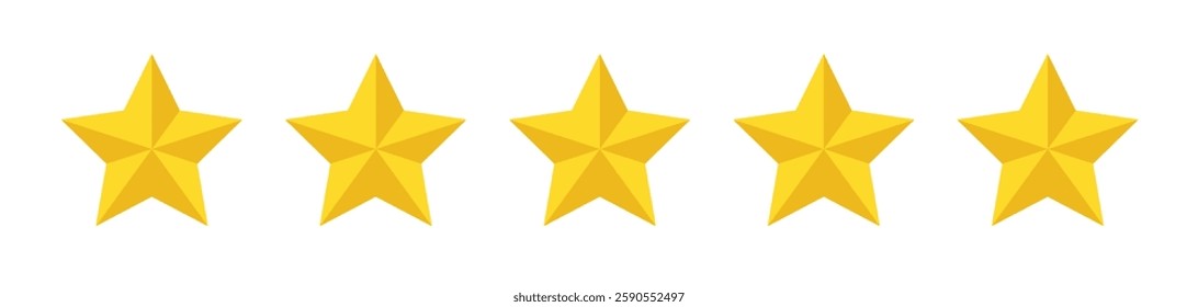 Five Gold Stars Rating Vector Icons Set