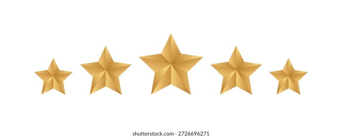 Cinco estrellas de oro en fila, diseño moderno de la calificación