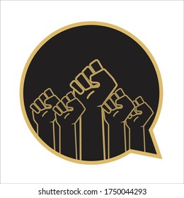 Five Golden Hand Rising in bubble chat For Black Lives Matter Vector Design