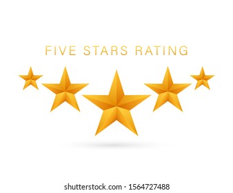 Five golden rating star on white background. Vector stock illustration