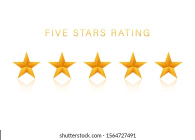 Five golden rating star on white background. Vector stock illustration