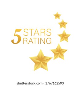 Five golden rating star on white background. Vector stock illustration.