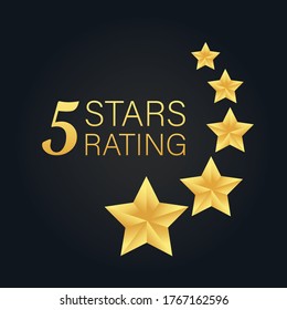 Five golden rating star on gray black background. Vector stock illustration.