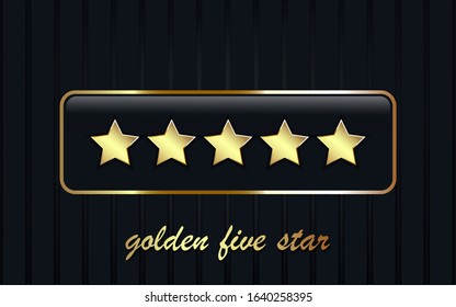 Five golden rating star with rectangle glossy.  Vector luxury illustration eps10.