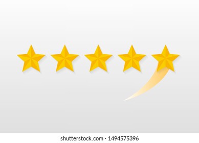 Five golden rating star vector illustration in white background.