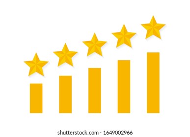 Five golden rating star vector illustration in white background.
