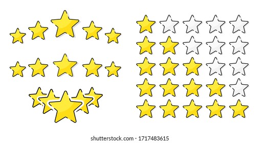 Five golden rating star vector illustration in white background.