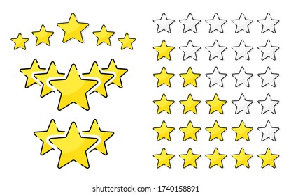 Five golden rating star vector illustration in white background.