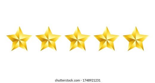 Cinco ilustraciones vectoriales de estrella de clasificación dorada en fondo blanco.