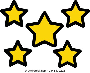 Five golden rating star vector illustration in white background.