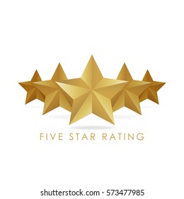 Five golden rating star vector illustration in white background.