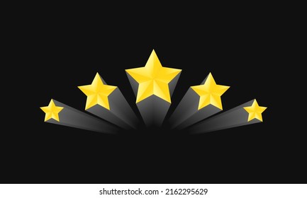 Five golden star badge or label isolated on black background, Service rating award