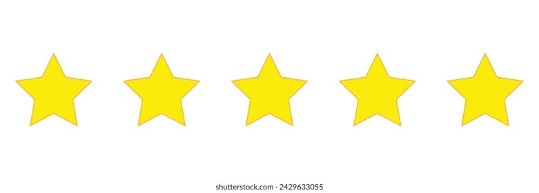 Five golden star product quality rating. Flat stars icon for apps and websites. Vector illustration. EPS file 542.