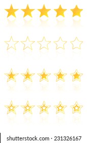 Five Golden Star Quality Award Icons With Reflection