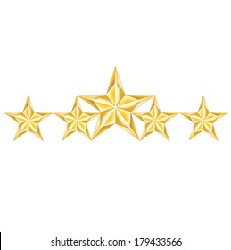five golden stars arrangement isolated on white background