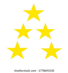 Cinco estrellas doradas se aíslan sobre fondo blanco. Concepto superior.