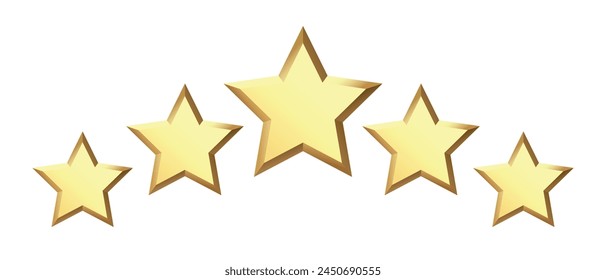 Five golden stars isolated on black background. Rating stars icon. Vector illustration. white background