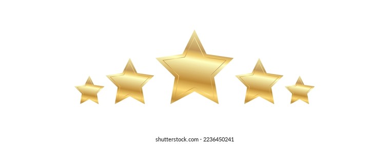 Five golden stars on a white background. Warranty and rating and quality mark.