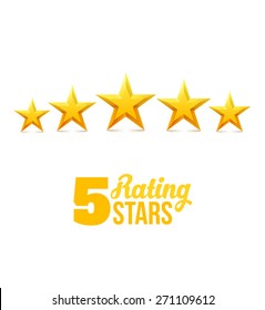 Five golden stars on white background. Best rating. Vector illustration.