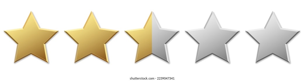 Five golden stars product rating review for apps and websites