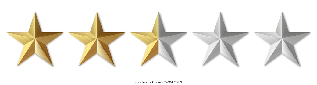 Five golden stars product rating review for apps and websites