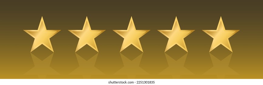 Cinco estrellas doradas con reflexión sobre el fondo