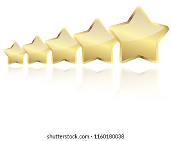 five golden stars with reflection in a row vector file