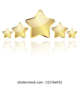 five golden stars with reflection in a row vector