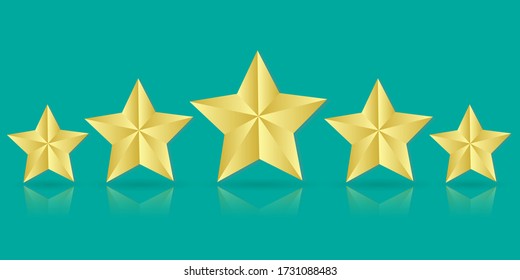 Cinco estrellas doradas con reflexión. Ilustración del vector