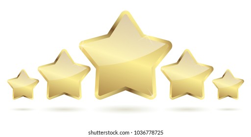 five golden stars with shadow in a row vector file
