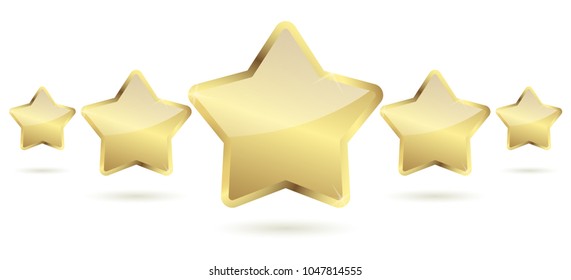 five golden stars with shadow in a row vector file