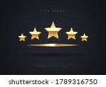 Five golden stars. Top quality concept illustration. Rating stars icon. 3d award stars. Vector.