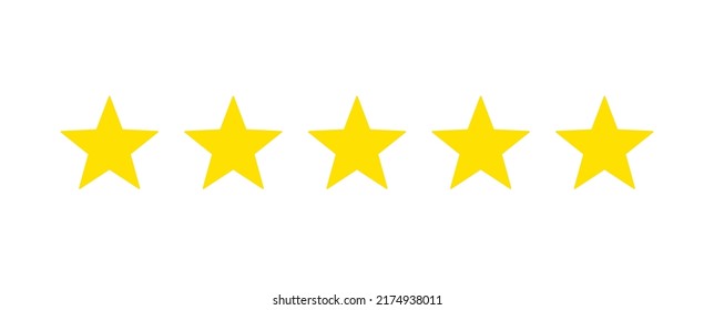 Five golden stars Vector high quality icon isolated on white background. Top quality product or service concept symbol