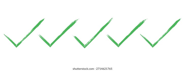 five green check tick mark sign. checkmark icon color editable on white background. Tick symbol green color transparent. brush Check mark icons.