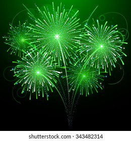 five green fireworks, vector