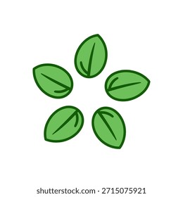 Five green leaves arranged in a circle on Transparent background