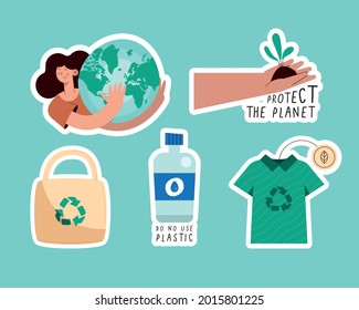 five green lifestyle set icons