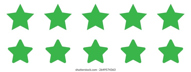  five green stars  rating icon. Product review flat icon for apps and websites .