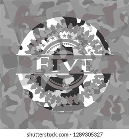 Five grey camouflaged emblem