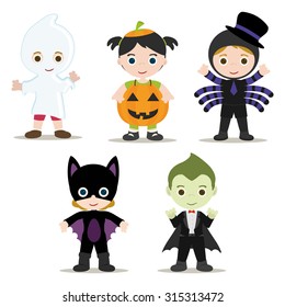 Five Halloween Kids with Costumes