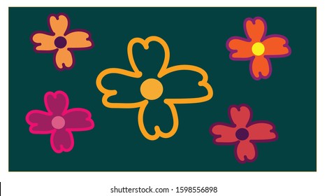 Five hand drawn simple flowers, variations of same theme.
